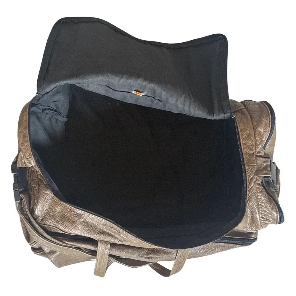 Vintage 80s 90s Brown Leather Duffle Bag Travel Weekender Luggage Retro Gym Bag